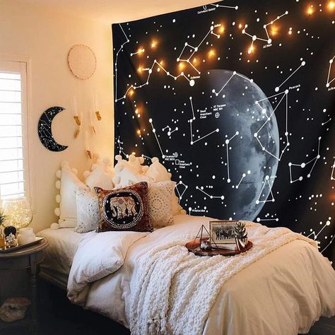 https://www.amazon.ca/ZHOUBIN-Constellations-Tapestry-Hanging-Bedroom/dp/B07YTXXQQN Astronomy Themed Bedroom, Constellation Bedroom, Astronomy Room Ideas, Constellation Room Ideas, Room Ideas Astrology Aesthetic, Astrology Room Decor Theme Bedrooms, Aesthetic Outer Space Room Decor, Constellation Room, Astronomy Tapestry