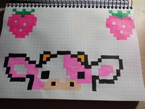 Strawberry Cow Pixel Art, Pixel Art Drawings Ideas, Cow Pixel Art, Grid Paper Art, Pixley Art, Pixel Art Wall, Pixel Kawaii, Cute Pixel Art, Triangle Drawing