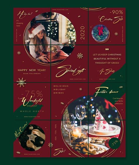 Christmas Instagram Puzzle Template PSD Christmas Theme Social Media Post, Social Media Advent Calendar, Christmas Content Ideas Instagram, Christmas Instagram Feed, Business Banner Design, Christmas Instagram Post, Banner Design Templates, Beer Ideas, Christmas Social Media