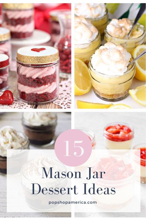 Jam Jar Desserts, Desert In A Jar No Bake, Desert Jars Ideas, Desserts In Mini Mason Jars, Mini Desserts In A Jar, Jar Cake Ideas Dessert Recipes, Desert In A Jar Ideas, Pudding Jars Desserts, Brownie Jars Ideas