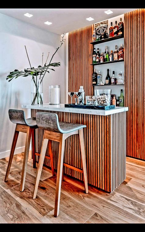 House Bar Ideas Small Spaces Living Room, Countertop Bar Ideas Small Spaces, Home Bar Areas Modern, Small Corner Bar Ideas, Coin Bar Salon, Modern Bar Ideas For Home, Home Bar Room Ideas, House Mini Bar, Bar Counter For Home