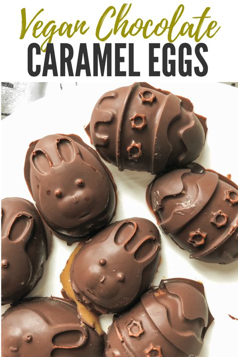 Homemade Vegan Chocolate, Peanut Butter Eggs Recipe, Vegan Chocolate Recipes, Vegan Easter, Vegan Caramel, Easter Bunny Cake, Vegan Candies, Easter Desserts, Easter Desserts Recipes