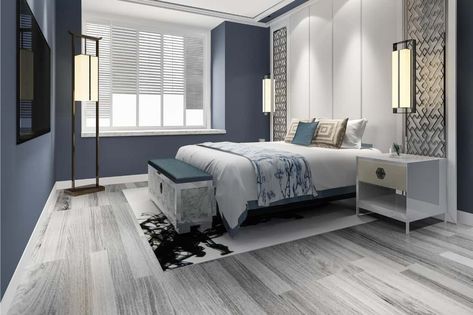 What Color Floors Goes With Blue Walls? - Home Decor Bliss Grey Wood Floors Bedroom, Grey Floors, Gray Floors, Floor Bedroom Ideas, Bedroom Colours, Blue Bedroom Walls, Blue Grey Walls, Grey Floor, Grey Wood Floors