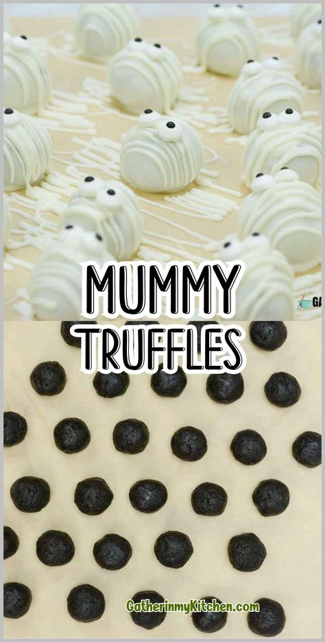 Explore the delightful world of Halloween treats with these irresistible Mummy Truffles. Crafted from double-stuffed Oreos and creamy white chocolate, these spooky Halloween desserts are perfect for any festive gathering. They're not only a sweet treat but also a fun centerpiece for your Halloween food appetizers. Mummy Oreo Balls, Halloween Oreo Truffles, Mummy Dessert, Halloween Truffles, Halloween Dessert Table, Double Stuffed Oreos, Spooky Halloween Desserts, Halloween Oreos, Halloween Food Appetizers