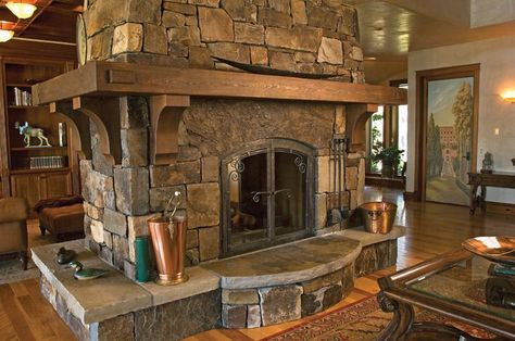 double fireplace photos | Beautiful double sided fireplace. Edwards ... | Log Home - Fireplaces Dual Sided Fireplace Room Dividers, Epic Fireplace, Traditional Fireplaces, Fireplace Hearths, Double Fireplace, Grand Fireplace, House Brick, Two Sided Fireplace, Cabin Fireplace