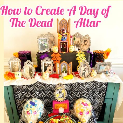 How to create a Day of the Dead Altar or Día de Muertos Ofrenda - Mi LegaSi Dog Ofrenda Ideas, Day Of The Dead Altar Diy, Small Day Of The Dead Altar, Small Ofrenda Ideas, Dia De Los Muertos Crafts Ideas, Diy Day Of The Dead, Night Of The Dead, Day Of The Dead Altar, Day Of The Dead Diy