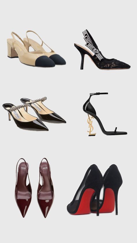 #heels #chanel #dior #louboutin #jimmychoo #jadior #Mango #ysl Louboutin Heels Aesthetic, Short Black Dress Outfit, Heels Chanel, Lace Evening Dress Long, Luxurious Shoes, Girl Wishlist, Mediterranean Aesthetic, Chanel Heels, Hogwarts Outfits