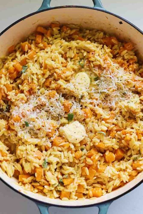 One Pot Brown Butter Orzo with Butternut Squash & Sage - Grilled Cheese Social Brown Butter Orzo With Butternut Squash, Butter Orzo, Creamy Orzo Pasta, Butternut Squash And Sage, Butternut Squash Sage, Orzo Pasta Recipes, Orzo Recipe, Perfect Grilled Cheese, Cut Butternut Squash