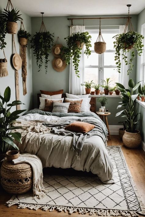 Plant Themed Bedroom, Barbies Dreamhouse, Bedroom With Plants, Good Interior Design, Plant Bedroom, Rachel House, Boho Chic Bedroom Decor, Bedroom Plants Decor, Bohemian Bedrooms