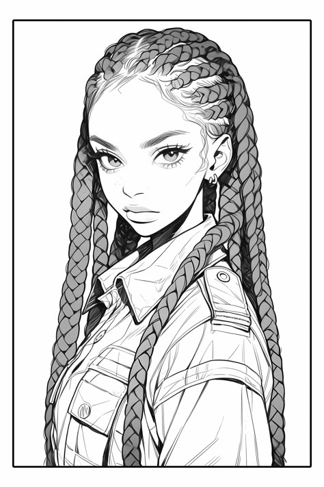 Braids Sketch, Coloring Pages Of People, Braid Drawing, Braids Drawing, Manga Coloring Pages, Portrait Coloring Pages, How To Draw Braids, People Coloring Pages, Manga Coloring Book