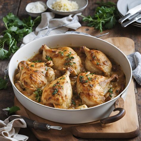 Chicken Vesuvio Recipe Chicken Vesuvio Recipe, Chicken Vesuvio, Hasselback Chicken, Sauteed Potatoes, Skillet Dishes, Gluten Free Chicken, Dessert Appetizers, Cooked Vegetables, Recipe Images