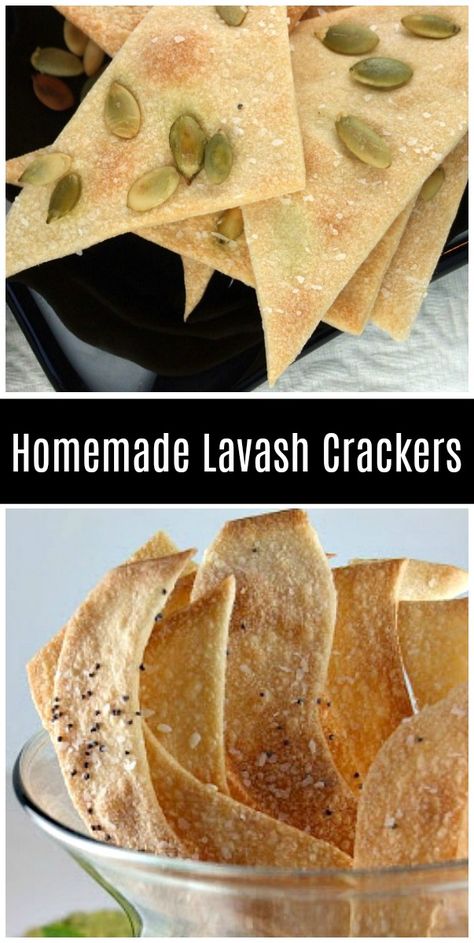 Lavash Crackers recipe from RecipeGirl.com #lavash #crackers #recipe #RecipeGirl Lavash Crackers Recipe, Lavash Crackers, Snack Dips, Lavash Recipes, Crackers Homemade, Flatbread Crackers, Homemade Crackers Recipe, Lavash Bread, Savoury Crackers