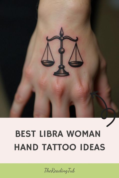 Best Libra Woman Hand Tattoo Ideas Libra Hand Tattoo, Woman Hand Tattoo, Women's Shoulder Tattoo, Hand Tattoo Ideas, Libra Woman, Rib Tattoos For Women, Create A Tattoo, Libra Tattoo, Libra Zodiac Sign