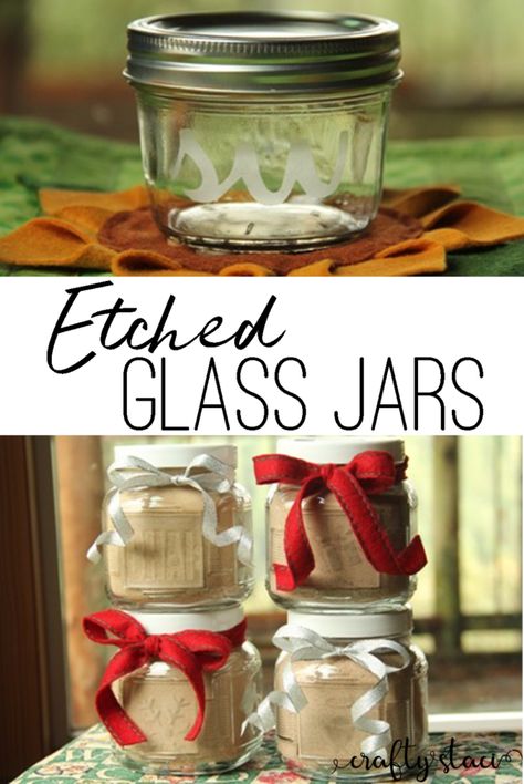 Crafty Staci, Etched Gifts, Freezer Paper Stenciling, Gift Containers, Small Glass Jars, Snack Jars, Freezer Paper, Stenciling, Glass Ideas