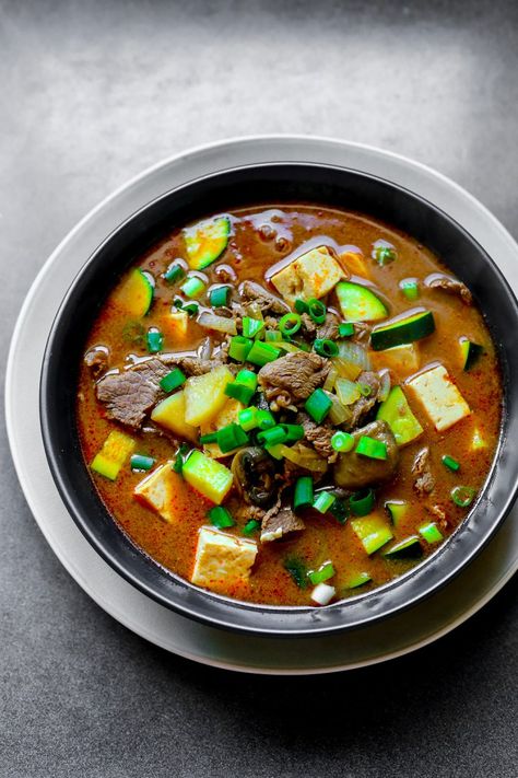 Beef Doenjang Jjigae - Ang Sarap Doenjang Jjigae, Korean Style Beef, Crispy Food, Veggie Noodle, Rice Egg, Coffee And Food, Soup Stock, Dark Food, Soup Dish