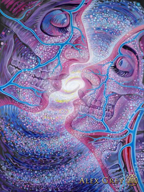 Cosmic Lovers - Alex Grey Kiss Artist, Alex Gray Art, Grey Artwork, Twin Flame Art, Alex Grey, Flame Art, Tool Band, Psy Art, Energy Art