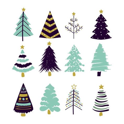 Christmas Critters, Pretty Christmas Trees, Christmas Tree Collection, Watercolor Christmas Tree, Christmas Tree Branches, Christmas Tree Set, Vector Christmas, Pink Holiday, Paper Style