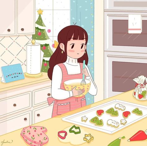 Inspirational Illustrations on Instagram: “Baking Christmas cookies 🎄🍪 💝#home #cozy  #baking #kitchen  #childhood  #christmas #childrenillustration  #illustration  #art  #drawing…” Baking Drawing, Gold Art Painting, Inspirational Illustration, Cooking Art, Cute Little Drawings, Dreamy Art, Lots Of Love, Girls Cartoon Art, Kawaii Art