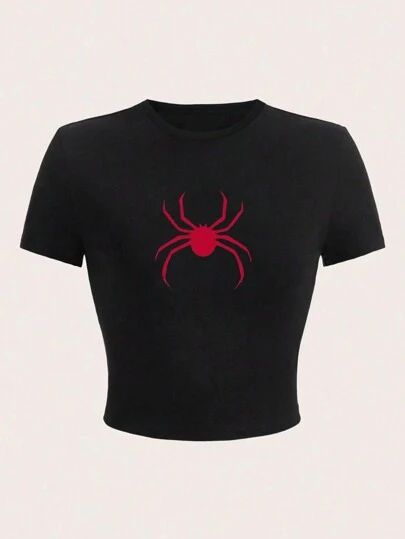 Red Spider, Female Clothes, Cropped Tops, Crop Tshirt, Casual Tee, Black Crop Tops, My Clothes, Plus Size T Shirts, Plus Size Tops