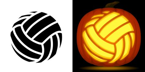 Volleyball Pumpkin Painting, Sports Pumpkin Carving, Volleyball Pumpkin Carving, Football Pumpkin Stencil, Volleyball Carved Pumpkin, Pokemon Pumpkin Carving Stencils, Volleyball Pumpkin, Scary Pumpkin Carving Patterns, About Volleyball