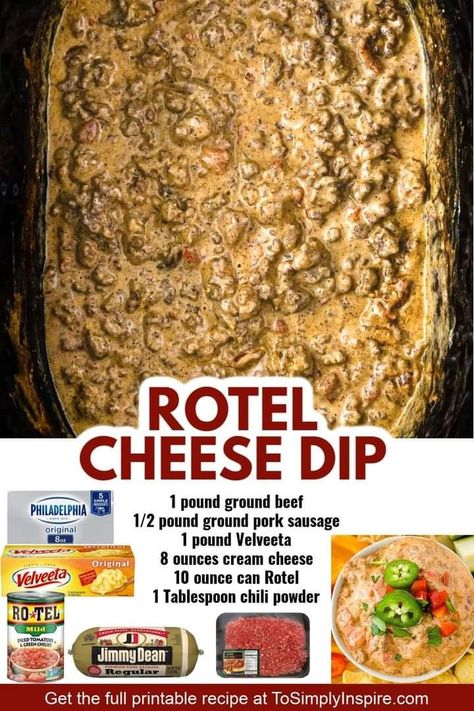 Crockpot Party Food Crowd Pleasers, Best Rotel Dip, Party Dips Easy Crowd Pleasers, Rotel Cheese, Rotel Cheese Dip, To Simply Inspire, Rotel Recipes, Warm Appetizers, Rotel Dip