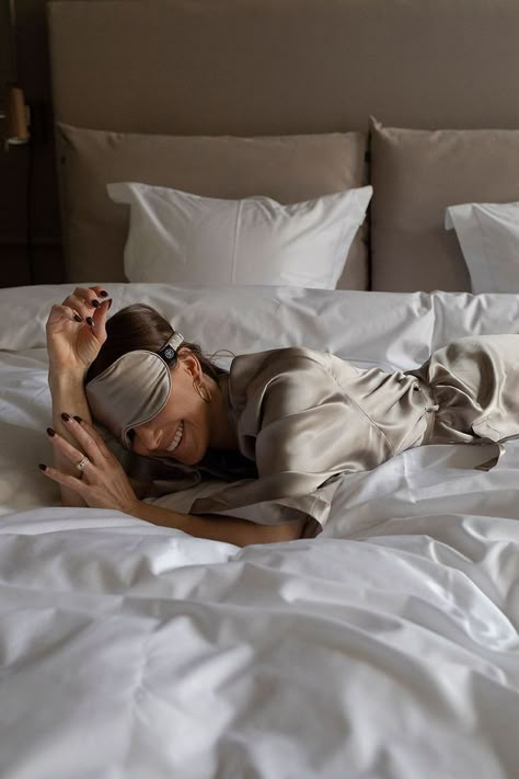 Sleep Photoshoot, Sleep Photography, Silk Sleeping Mask, Hotel Photoshoot, Luxury Sleep, Silk Loungewear, Hotel Marketing, Queen Bed Sheets, How To Stop Snoring