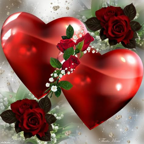 SOME RED ROSES, AND TWO BIG RED HEARTS Love You Images, Hearts And Roses, Beautiful Love Pictures, I Love Heart, Heart Images, Heart Pictures, Heart Frame, Beautiful Gif, Flower Phone Wallpaper