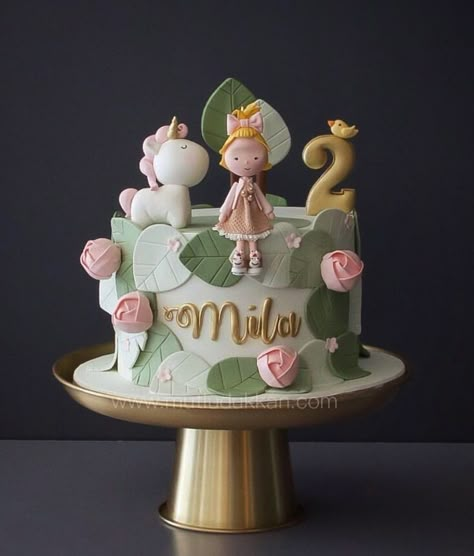 Unicorn And Fairy Cake, Unicorn Flower Cake, Unicorn Fairy Cake, Fairy Unicorn Cake, Birthday Cake Fairy, Gökkuşaği Pasta, Fondant Girl, Your Birthday, Winter Torte