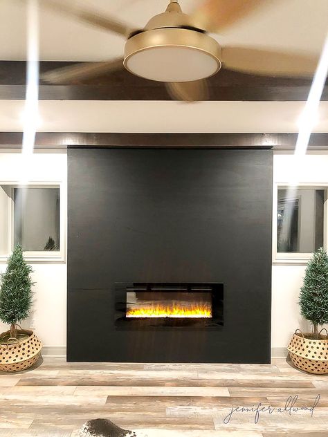 Our Black Wallpaper Wall with a Fireplace Insert! – Jennifer Allwood Home Painted Fireplace Surround, Trim Fireplace, Fireplace Wallpaper, Black Fireplace Wall, Wallpaper Fireplace, Jennifer Allwood, David Nelson, Fireplace Trim, Painted Fireplace