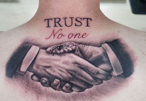 Trust None Tattoos Men, Road To Riches Tattoo, Tattoo Trust No One, Archive Tattoo, Trust No One Tattoo, Skull Couple Tattoo, Hals Tattoo Mann, Medusa Drawing, Forearm Cover Up Tattoos