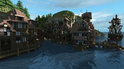 Coastal town - Asera Build-team Minecraft Project Minecraft Villages, Cool Minecraft Skins, Minecraft Schematics, Cool Skins, Minecraft Island, Minecraft P, Minecraft Rp, Minecraft Base, Mc Ideas