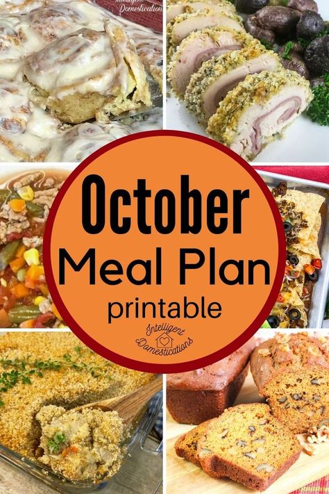 October Meal plan with recipe links. Print or download the meal plan to your desktop for quick reference. All recipes are linked. Halloween food and Fall Desserts included. #mealplan #fallmealplan October Meal Plan, Fall Family Meal, October Food, Homemade Soft Pretzels, Monthly Meal Planning, Meal Planning Template, Meal Planning Printable, Fall Cooking, All Recipes