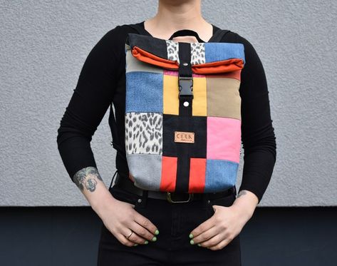 This colorful backpack is upcycled and made from mixed fabric waste. Unique multicolored pattern is neatly crafted, slow made, therefore, one of a kind. This beautiful sustainable backpack is medium sized and lightweight. It is perfect for summer season or daily use. Designed and handmade in Lithuania. Summer Backpack, Colorful Streetwear, Sustainable Backpack, Summer Backpacking, Slow Design, Colorful Backpacks, Light Backpack, Practical Bag, Fashion Creative