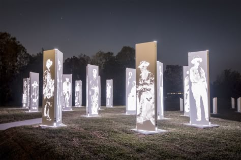 Forest of Memories - Illuminated Totems Museum Landscape, Castle Museum, Urban Landscape Design, Public Space Design, Architecture Design Sketch, Memorial Museum, Memorial Garden, Memorial Park, Outdoor Sculpture