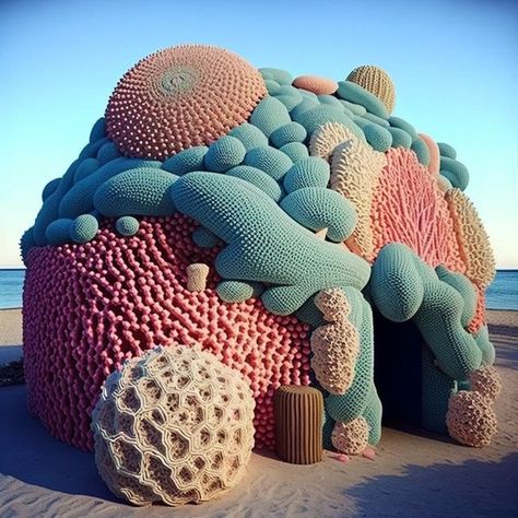 Coral Reef Architecture, Coral Installation, Water Art Installation, Crochet Architecture, Crochet Installation, Elf 2024, Biomorphic Art, Henry Moore Sculptures, Organic Building