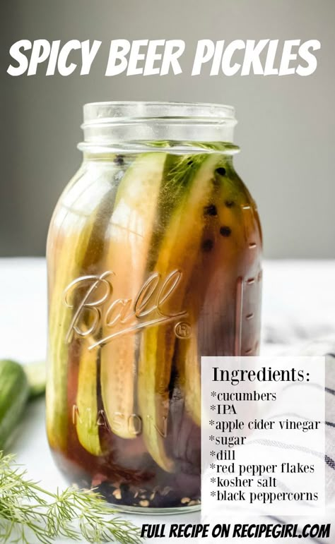 Beer Pickles Recipe, Crazy Pickle Recipes, Spicy Pickle Recipes Canning, Diy Spicy Pickles, Sweet Spicy Pickles Canning Recipes, Alcohol Pickles, Spicy Fridge Pickles, Easy Pickle Recipe, Diy Pickles