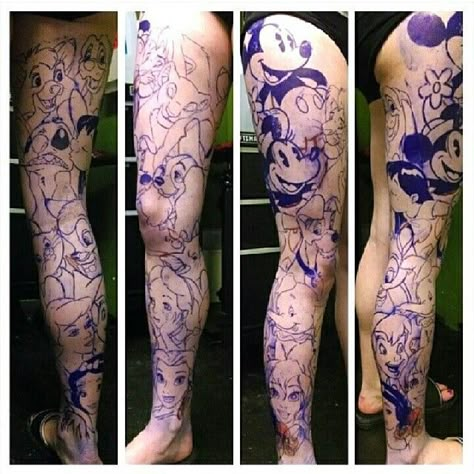 Sleeve Tattoos Disney, Tattoos Disney, Disney Sleeve Tattoos, Tattoo Disney, Disney Sleeve, Disney Cats, Theme Tattoo, Disney Tattoo, Leg Sleeve Tattoo