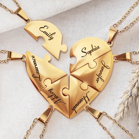 Friends are the family we choose for ourselves.

The Bestie Sister Forever Friendship Jewelry - Personalized Heart Puzzle Necklace Set is a beautiful symbol of the unbreakable bond between best friends. This unique and meaningful necklace set features interlocking heart puzzle pieces, reminding you and your bestie that no matter the distance, your connection is always strong.

A thoughtful and heartfelt gift for birthdays, holidays, graduations, or just because, this set is perfect for showing appreciation to your best friend or soul sister. Personalize it with names or special words to make it an unforgettable keepsake.

Wear your matching necklaces daily as a symbol of your unbreakable friendship and love. Whether at work, school, or special occasions, this jewelry set is a stylish and s Puzzle Necklace, Sister Forever, Meaningful Necklace, Heart Puzzle, Beautiful Symbols, Sisters Forever, Friendship Jewelry, Soul Sister, Special Words