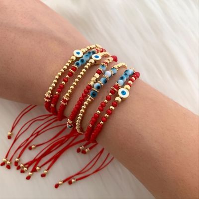 Cute Friendship Bracelets, Turkish Evil Eye, Diy Jewelry Necklace, Diy Bracelet Designs, Red String, Crystal Beads Bracelet, Flower Hair Accessories, Eye Bracelet, Gold Plated Bracelets