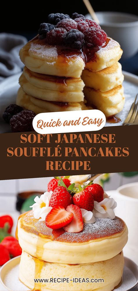 Discover the delight of Soft Japanese Soufflé Pancakes with this simple and mouthwatering recipe. These pancakes are airy, fluffy, and perfect for breakfast or brunch occasions. Fluffy Japanese Soufflé Pancakes are a soft, delicious treat that melts in your mouth. Check out these easy-to-follow steps and tips to make the best soufflé pancakes at home. Treat yourself and your loved ones to this fun delicacy that can be topped with syrup, fruits, or whipped cream without effort. Explore the joy of making and enjoying cloud-like pancakes today! Puffy Pancake Recipe, Japanese Souffle Pancake Recipe, Japanese Fluffy Pancakes, Puffy Pancakes, Soufflé Pancakes, Fluffy Pancake Recipe, Japanese Pancake, Souffle Pancakes, Pancake Recipe Easy