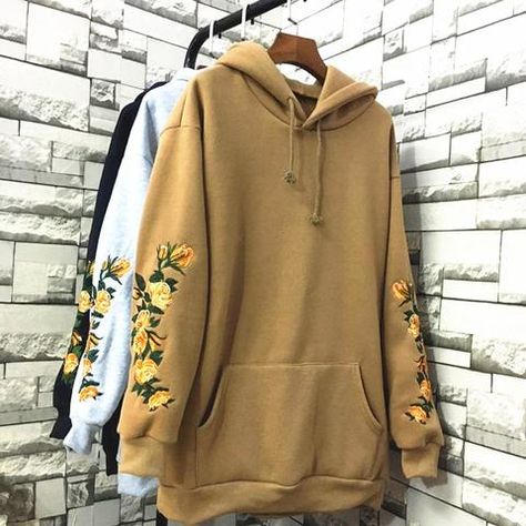 Quality Hoodies, Pullover Mode, Pastel Outfit, Floral Hoodie, Elegant Embroidery, K Fashion, Pola Sulam, Sweatshirt Women, Women Hoodies Sweatshirts