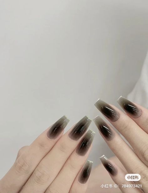 Dark Korean Nails, Types Of Fake Nails, Paznokcie Hello Kitty, Black Ombre Nails, Quartz Nails, Asian Nails, February Nails, Gothic Nails, Korean Nails