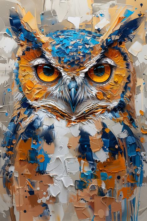 Acrylic Painting Owl, Owl Oil Painting, Owl Painting Acrylic, Abstract Animal Painting, Owl Paintings, Animal Oil Painting, Abstract Painting Acrylic Modern, Animal Portraits Art, Splash Of Color