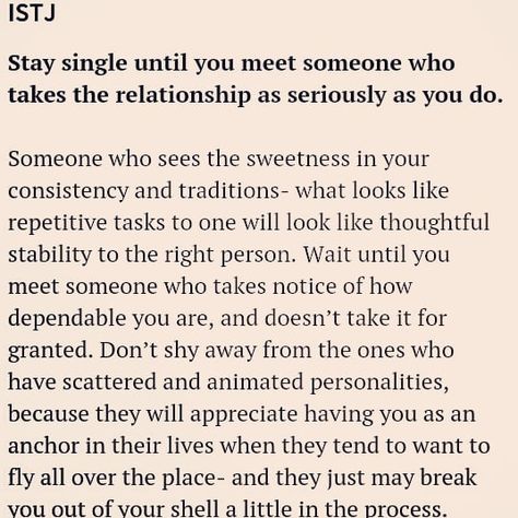 Istj Woman, Istj Female, Istj Relationships, Stay Single Until, Mbti Istj, Istj Personality, Stay Single, Myers Briggs, Personality Type