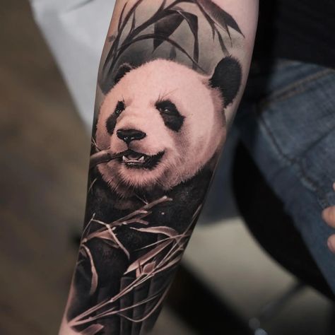 24 Amazingly Cute Panda Tattoo Ideas for Men & Women Panda Bear Tattoos, Animal Sleeve Tattoo, Spirit Tattoo, Panda Tattoo, Bear Tattoos, Bear Tattoo, Tattoo Life, White Tattoo, Realism Tattoo