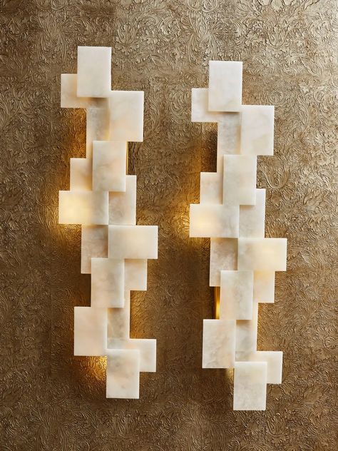 For Sale on 1stDibs - Stunning cubic wall sconces in enlightened alabaster and brass structure. Different stone, finishes and dimensions can be ordered. Creation by Studio Glustin. Long Wall Sconces, Mid Century Modern Light Fixtures, Marble Plates, Wall Lamp Design, Stylish Interior Design, Modern Flush Mount, Mid Century Modern Lighting, Long Walls, Marble Wall