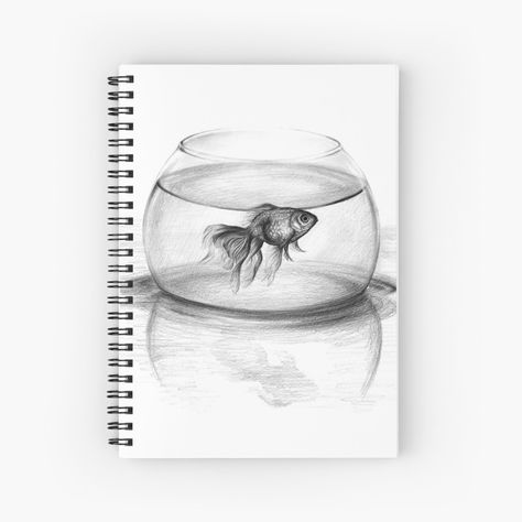 "Just one wish Goldfish in a bowl pencil drawing" Spiral Notebook by edrawings38 | Redbubble Shoal Of Fish Drawing, Goldfish Drawing Easy, Fishbowl Drawing, Fish Bowl Drawing, Fish In A Fish Bowl Drawing, Goldfish Sketch, Goldfish In A Bowl Drawing, Goldfish Ink Drawing, Goldfish In A Bowl