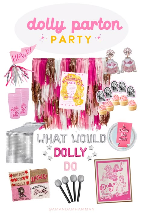 Dolly Parton 40th Birthday, Dolly Parton Second Birthday, Nashville Party Ideas, Dolly Christmas Party, Dolly Parton Party Favors, Dolly Themed Party, Dolly Parton 30th Birthday, Dolly Parton 21st Birthday, Dolly Parton Birthday Party Decorations