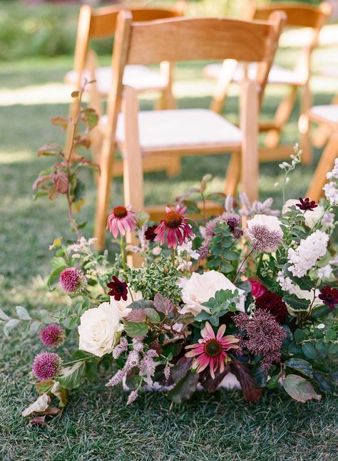 Intimate 15 person wedding at Chateau Lill via Magnolia Rouge Burgundy Aisle Flowers, Romantic Photography, Aisle Flowers, Northern California Wedding, Wedding Pins, Ceremony Backdrop, Star Wedding, Wedding Aisle, Burgundy Wedding