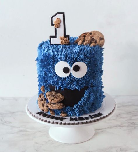 Cookie Monster And Elmo Cake, Cookie Monster Cake Ideas, Sesame Street Cakes, Cookie Monster Smash Cake, Sesame Street Smash Cake, Monster Smash Cakes, Cookie Monster Birthday Party, Sesame Street Cake, Cookie Monster Cake